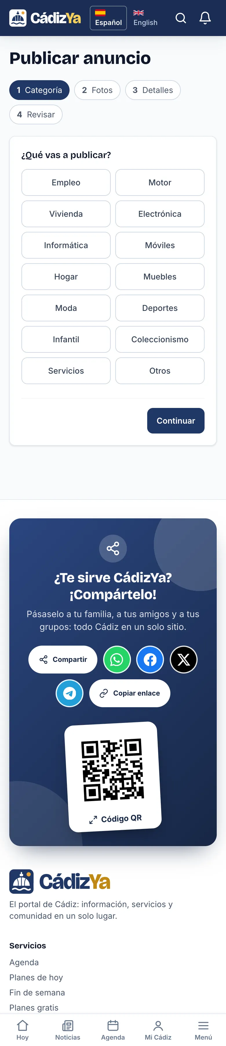 Publicar anuncio, paso 1: elegir la categoría