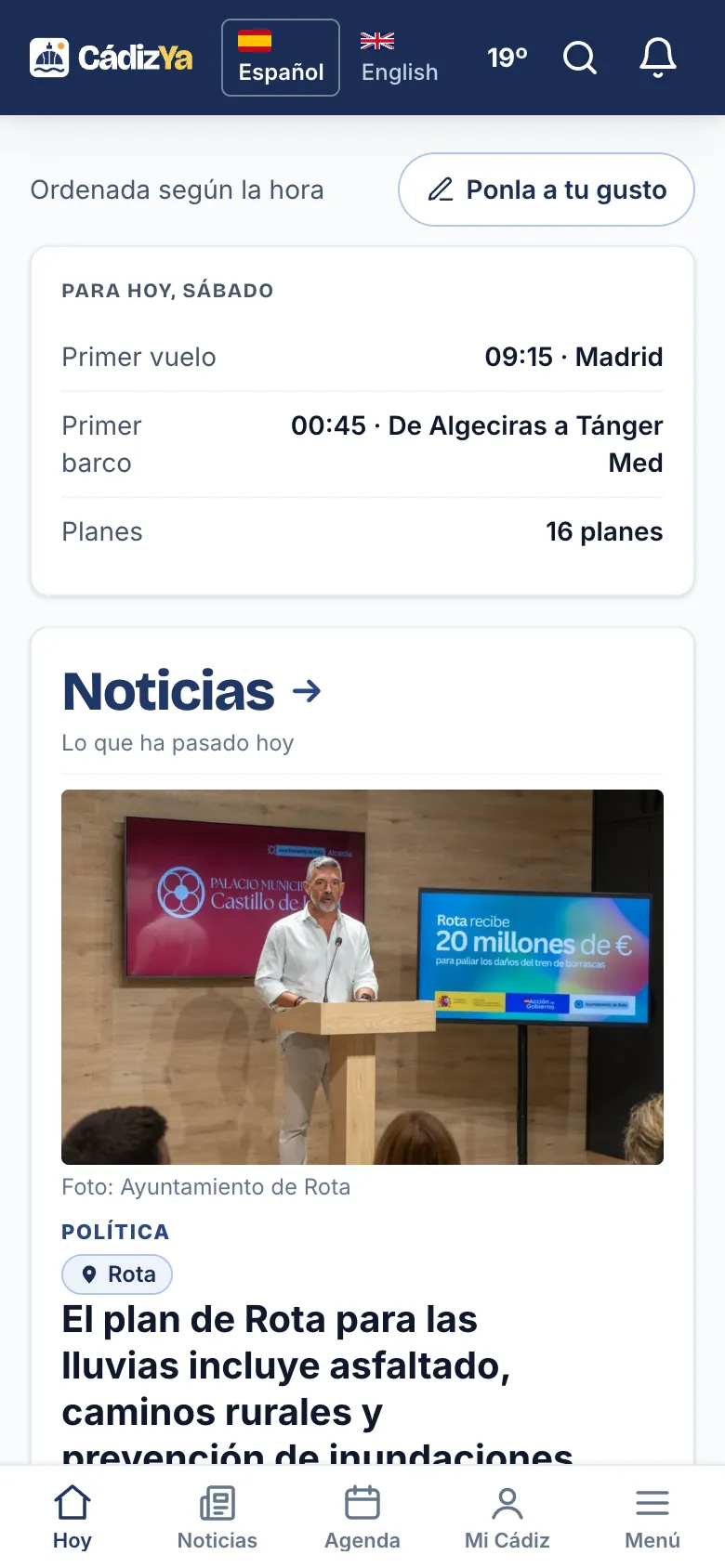 La portada de CádizYa en el móvil