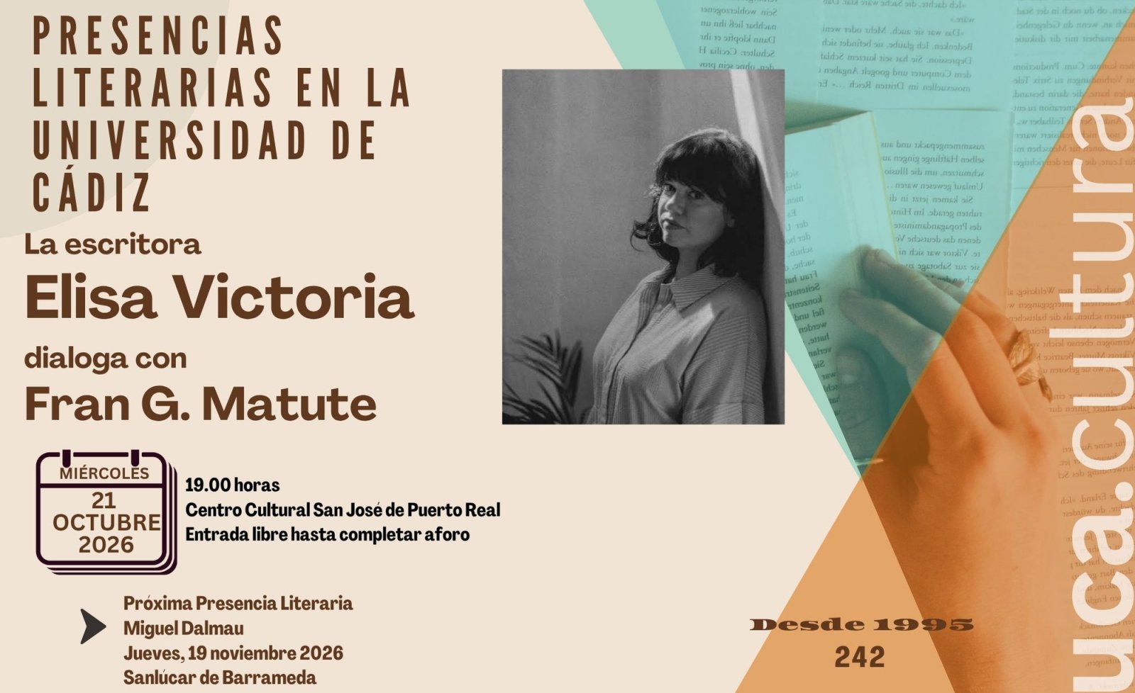Imagen de la noticia: Elisa Victoria abre en Puerto Real el ciclo Presencias Literarias de la UCA
