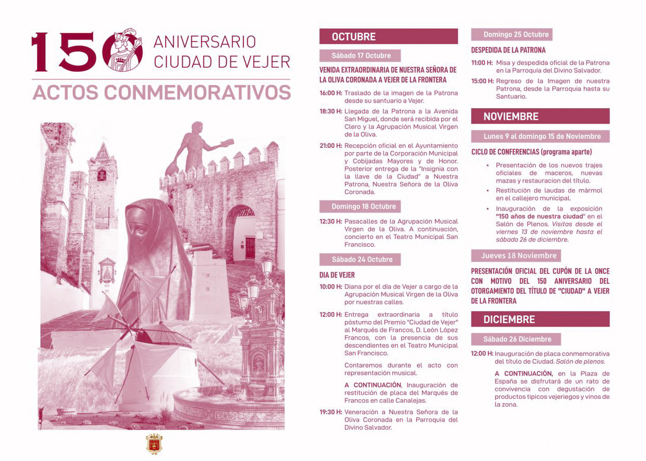 Imagen de la noticia: Vejer celebra los 150 años de su título de ciudad con actos de octubre a diciembre